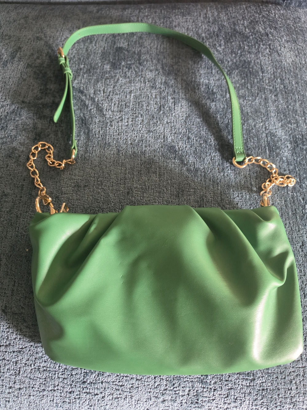 Green Shoulder Bag with Gold Chain Strap